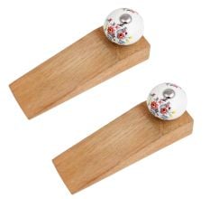 2 Pieces White Floral Leafy Painted Wooden Door Stopper